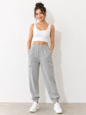 Express Heather Grey Cargo Jogger Sweatpants Women’s Small Elastic Waist Utility